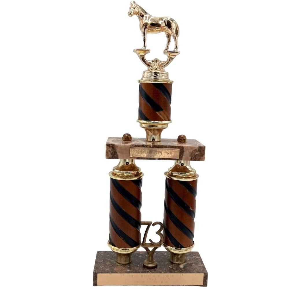 1973 Horse Show Trophy Rose Hill Kansas Vintage Collectible Statue Horseshoe - Picture 1 of 16